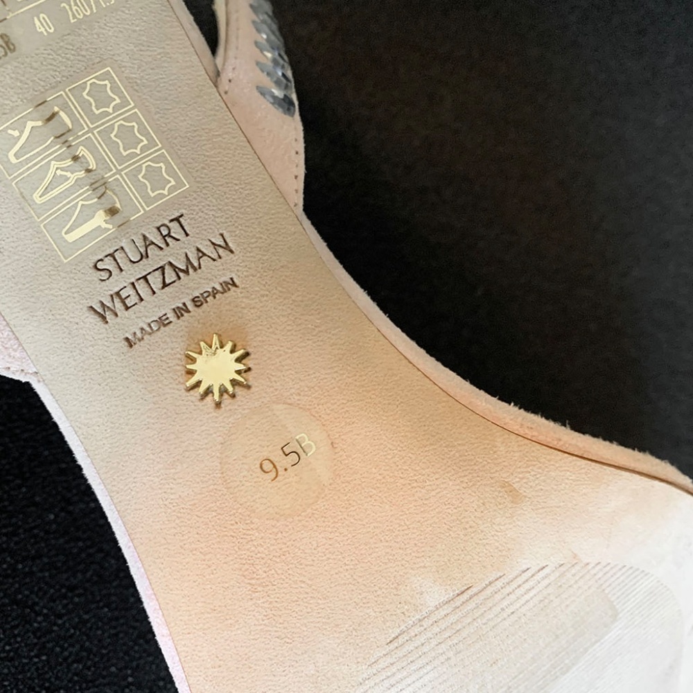 Stuart Weitzman "Gemcut 100" Blush Suede Embellished Sandals Size: 9.5B - $650 - Picture 6 of 13